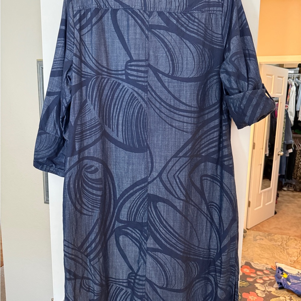 Chico's Dark Blue Denim Shirt Dress - Picture 2 of 4